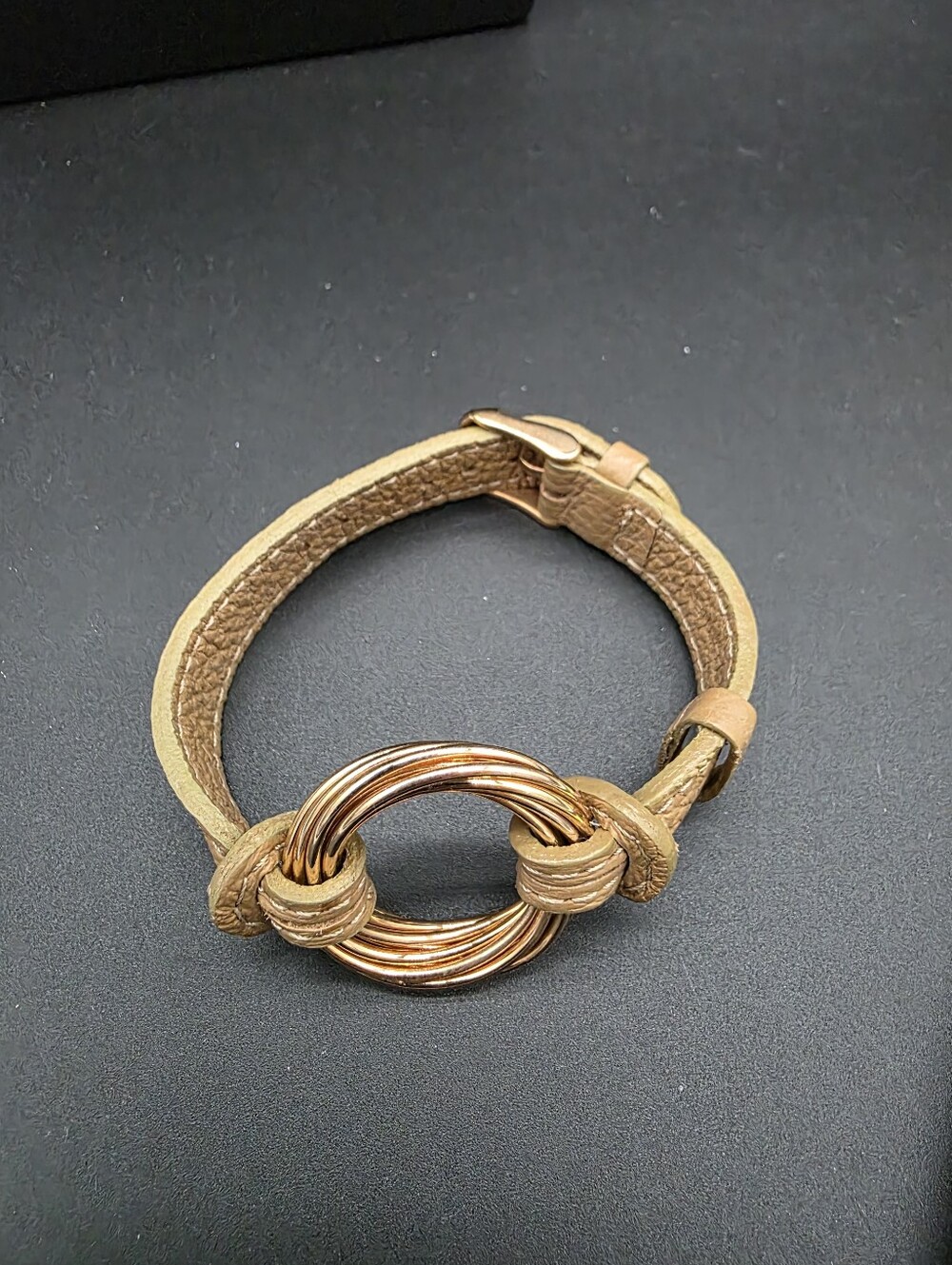 Milor Leather Knot Bracelet with Rose Gold Ring - Women's Jewelry